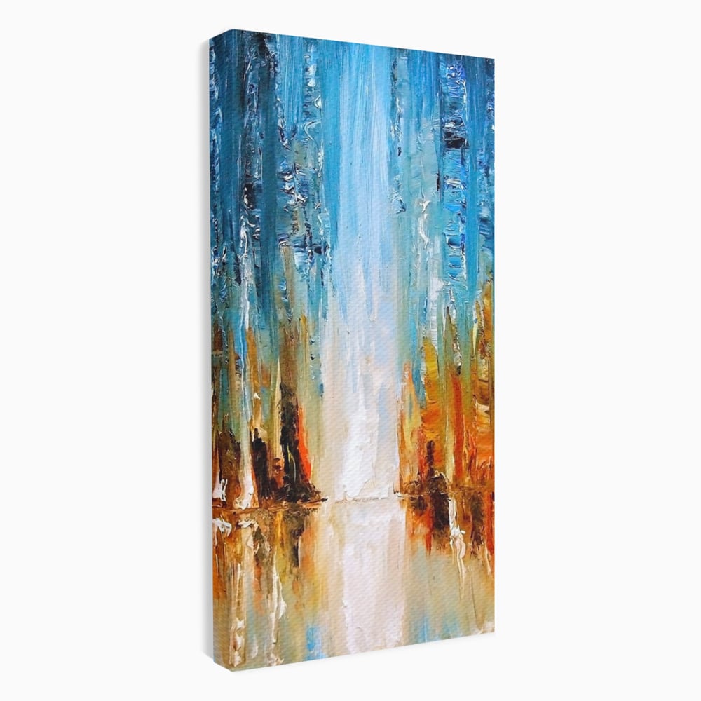 Tablou canvas cu pictura abstracta cu cascada albastra, fara rama, pe sasiu de lemn
